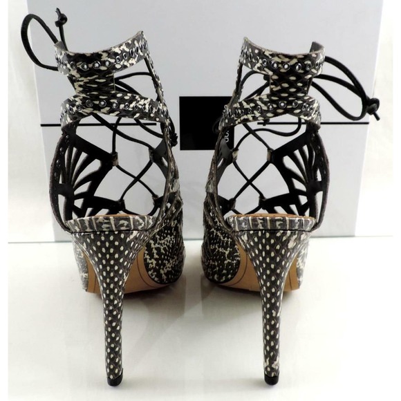 Dolce Vita Helena Lace Up Cutout Heel Sandal Black /White Snake Leather Size 7.5 - Picture 6 of 8